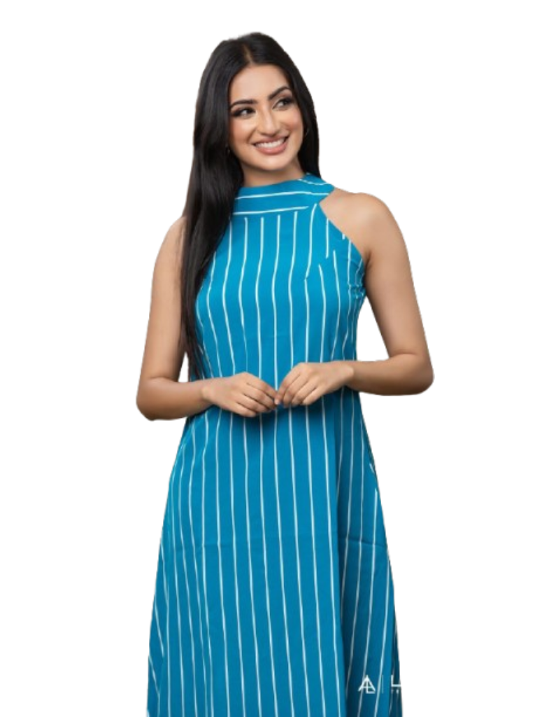 Ladies Stripe Short Dress BLUE